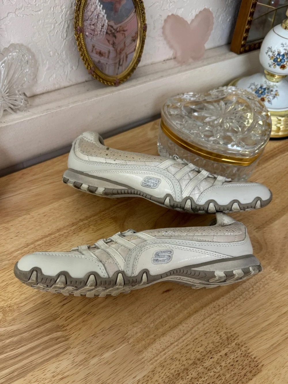 Skechers Y2K Sporty Ballet Flats Beige Mesh Slip On Sneakers Size 7